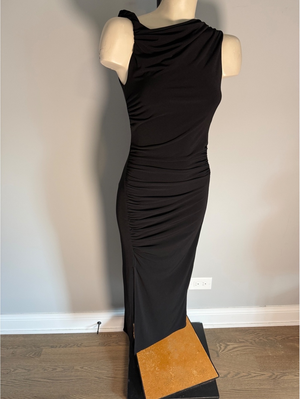 MNG Black One-Shoulder Ruched Maxi Dress Size 2